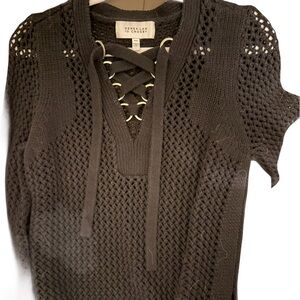 Black Lace-Up Knit Sweater